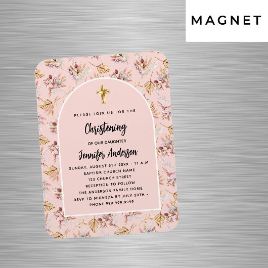 《キリスト教》洗礼式や命名式パンパ花模様バラ金ゴールド招待 マグネット