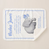 《キリスト教》洗礼式や命名式パーソナライズされた日付ベビーブルーエレファント シェルパブランケット (正面(横))