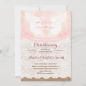 《キリスト教》洗礼式や命名式パーティーピンクの女の子のためのアンティークカード 招待状 (正面)