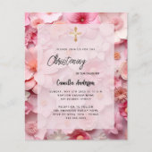 《キリスト教》洗礼式や命名式ピンクの花の女の子の予算の招待 チラシ