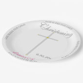 《キリスト教》洗礼式や命名式ピンクガール名シルバークロス ペーパープレート (アングル)