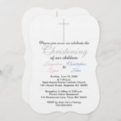 《キリスト教》洗礼式や命名式ピンクブルーツイン 招待状 (正面/裏面)