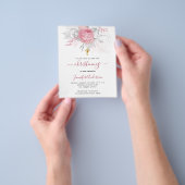 《キリスト教》洗礼式や命名式ピンク花模様の女の子の予算の招待 チラシ (手)