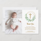 《キリスト教》洗礼式や命名式フォトクロスユーカリ サンキューカード (正面)
