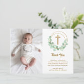 《キリスト教》洗礼式や命名式フォトクロスユーカリ サンキューカード (スタンド正面)