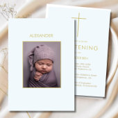 《キリスト教》洗礼式や命名式フォトブルー金ゴールド少年宗教 招待状