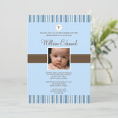 《キリスト教》洗礼式や命名式ブストライプルー招待状 – 少年 招待状 (スタンド正面)