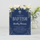 《キリスト教》洗礼式や命名式ブルーシルバーフローラボーイバプテスマ 招待状 (スタンド正面)