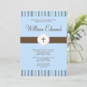 《キリスト教》洗礼式や命名式ブルーストライプ招待状ボーイ 招待状 (スタンド正面)