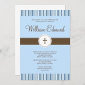 《キリスト教》洗礼式や命名式ブルーストライプ招待状ボーイ 招待状 (正面/裏面)