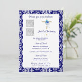 《キリスト教》洗礼式や命名式ブルーダマスクの写真のパーソナライズ 招待状 (スタンド正面)