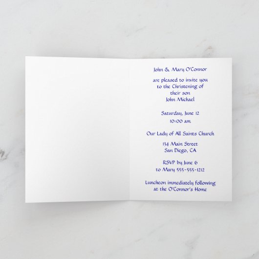 《キリスト教》洗礼式や命名式ブルーダマスク(金ゴールドクロス) 招待状 (内部)