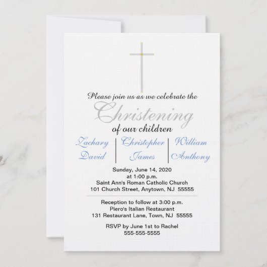 《キリスト教》洗礼式や命名式ブルートリプレット招待状 招待状 (正面)