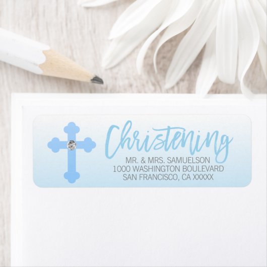 《キリスト教》洗礼式や命名式ホワイトブルークロスボーイ差出人住所 ラベル (インサイチュ)