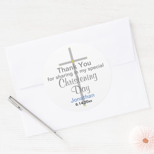 《キリスト教》洗礼式や命名式ボーイサンキューラウンドスティッカー ラウンドシール (封筒)