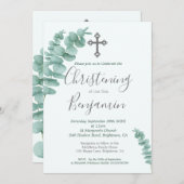 《キリスト教》洗礼式や命名式ボーユーカリプスグリーンモダンリー 招待状 (正面/裏面)