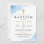 《キリスト教》洗礼式や命名式モダンボーイバプテスマ招待状テンプレート 招待状 (正面)
