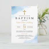 《キリスト教》洗礼式や命名式モダンボーイバプテスマ招待状テンプレート 招待状 (スタンド正面)