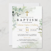 《キリスト教》洗礼式や命名式モダンユーカリプトゥスグリーンバプテスマ 招待状 (正面)