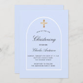 《キリスト教》洗礼式や命名式ライトブルー男の赤ちゃんアーチミニマル 招待状 (正面/裏面)