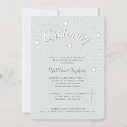 《キリスト教》洗礼式や命名式ロザリーオンパウダーブルー 招待状 (正面)