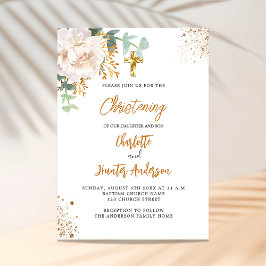 《キリスト教》洗礼式や命名式双生子ユーカリ緑フローラ白 招待状