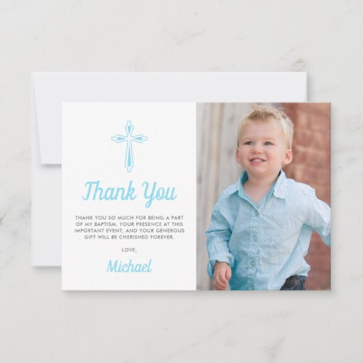《キリスト教》洗礼式や命名式宗教少年の写真バプテスマ サンキューカード (正面)