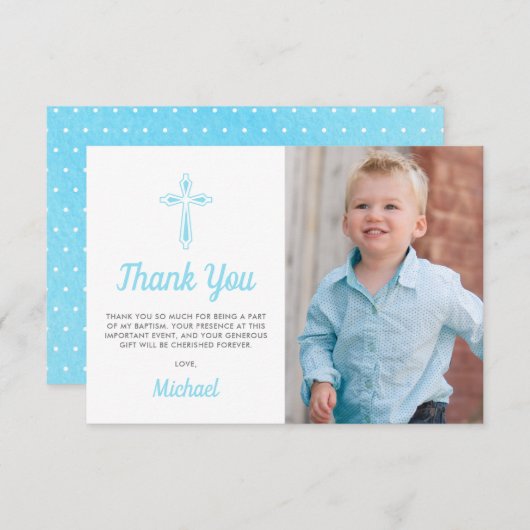 《キリスト教》洗礼式や命名式宗教少年の写真バプテスマ サンキューカード (正面/裏面)