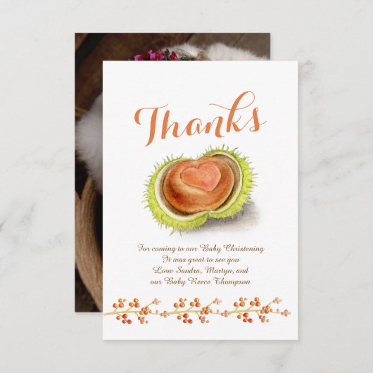 《キリスト教》洗礼式や命名式感謝していユー栗ハートカスタム写真 サンキューカード (正面/裏面)