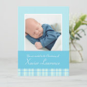 《キリスト教》洗礼式や命名式招待カード – 青チェック 招待状 (スタンド正面)