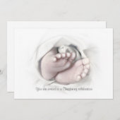 《キリスト教》洗礼式や命名式招待ベビー足鉛筆スケッチ 招待状 (正面/裏面)