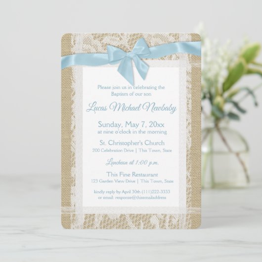 《キリスト教》洗礼式や命名式招待状バーラップアンドレースバプテスマ 招待状 (スタンド正面)