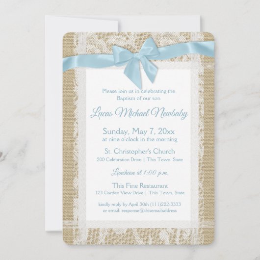 《キリスト教》洗礼式や命名式招待状バーラップアンドレースバプテスマ 招待状 (正面)