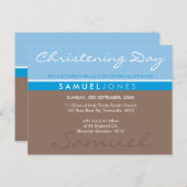 《キリスト教》洗礼式や命名式招待状単純に溝型のブルーモチャブラウン インビテーションポストカード (正面/裏面)