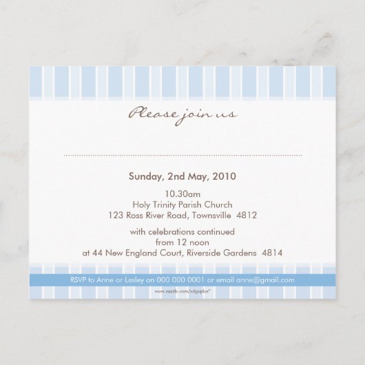 《キリスト教》洗礼式や命名式招待状:: スタイリッシュストライプ1 インビテーションポストカード (裏面)