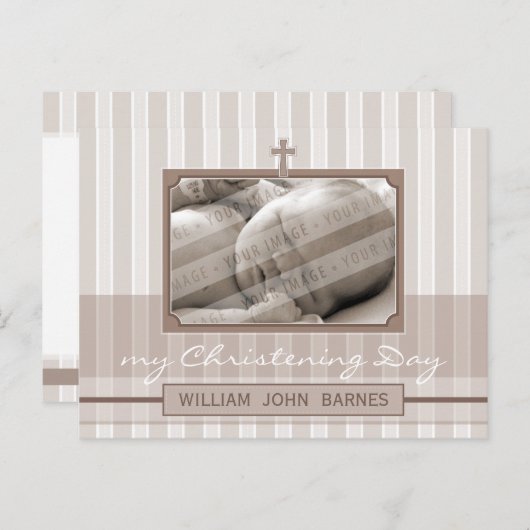 《キリスト教》洗礼式や命名式招待状:: スタイリッシュストライプ2 インビテーションポストカード (正面/裏面)