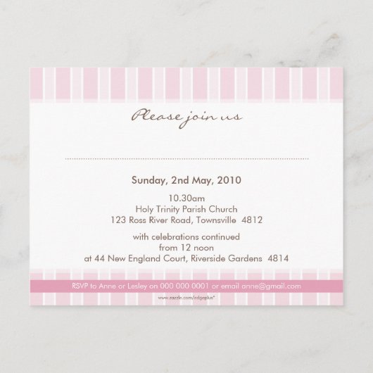 《キリスト教》洗礼式や命名式招待状:: スタイリッシュストライプ3 インビテーションポストカード (裏面)