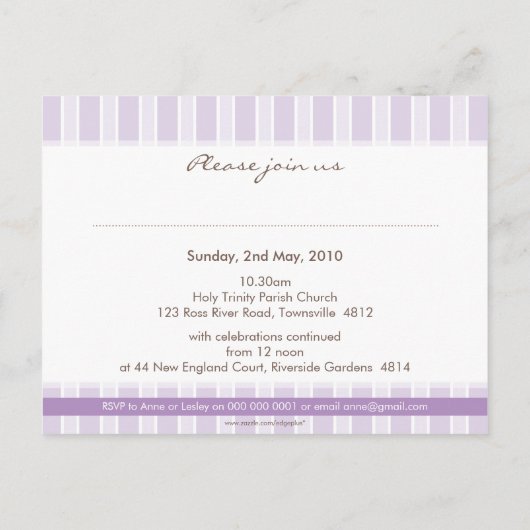 《キリスト教》洗礼式や命名式招待状:: スタイリッシュストライプ4 インビテーションポストカード (裏面)