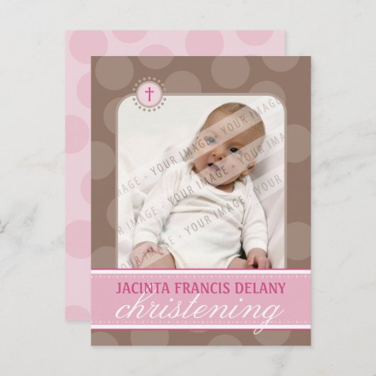 《キリスト教》洗礼式や命名式招待状::水玉模様 – ピンク インビテーションポストカード (正面/裏面)