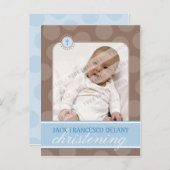 《キリスト教》洗礼式や命名式招待状::水玉模様 – 青 インビテーションポストカード (正面/裏面)