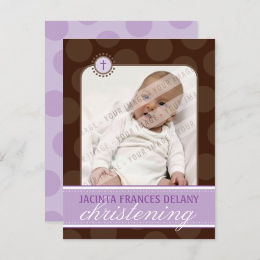 《キリスト教》洗礼式や命名式招待状::水玉模様- violet インビテーションポストカード (正面/裏面)