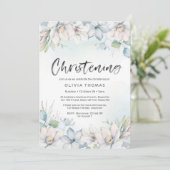 《キリスト教》洗礼式や命名式招待状 |青い冬の花模様 招待状 (スタンド正面)