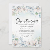 《キリスト教》洗礼式や命名式招待状 |青い冬の花模様 招待状 (正面)