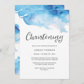 《キリスト教》洗礼式や命名式招待状 | 青い水の色のスプラッシュ 招待状 (正面/裏面)