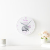 《キリスト教》洗礼式や命名式日パーソナライズされたベビーピンクゾウ ラウンド壁時計 (ホーム)