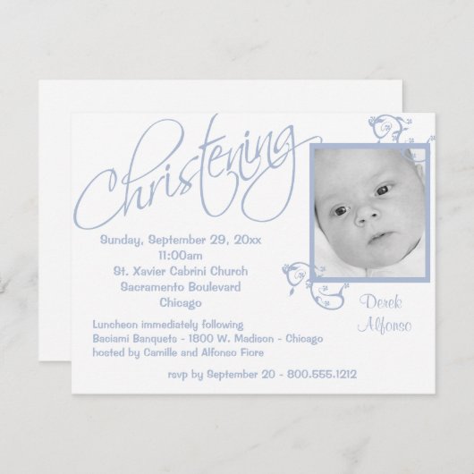 《キリスト教》洗礼式や命名式用スクロール男の赤ちゃん 招待状 (正面/裏面)
