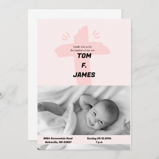 《キリスト教》洗礼式や命名式用ベビーカード 招待状 (正面/裏面)