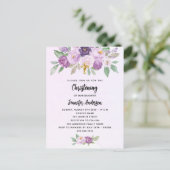 《キリスト教》洗礼式や命名式紫の花の緑の十字架 インビテーションポストカード (スタンド正面)