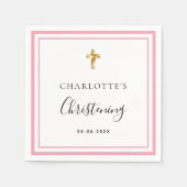《キリスト教》洗礼式や命名式赤面ピンクホワイトネーム女 スタンダードカクテルナプキン (正面)