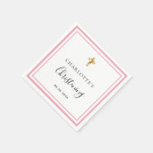 《キリスト教》洗礼式や命名式赤面ピンクホワイトネーム女 スタンダードカクテルナプキン (角)
